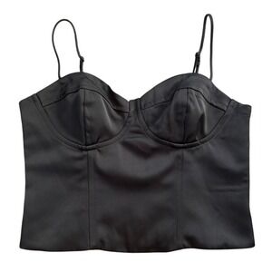 Jason Wu Satin Corset Bustier‎ Top Sz M Black Spaghetti Strap Going Out Baddie